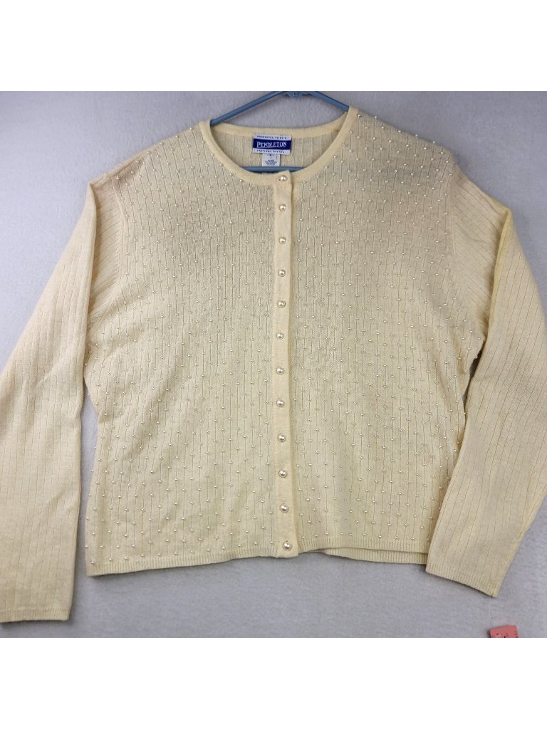 Pendleton L Pearl Beaded Angora Cardigan Quiet Luxury Cottagecore Coquette
